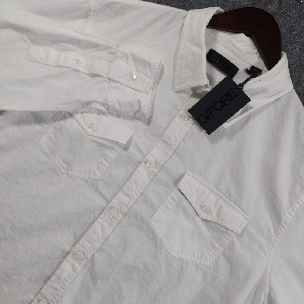 G/FORE Button Down Shirt Men XL Snow White GMW000010 Dual Pocket Long Sleeve